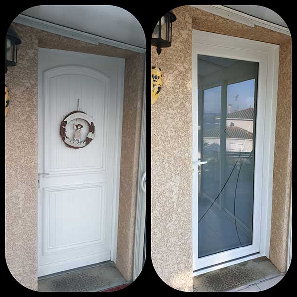 Porte d'entrée PVC avec vitrage décor CASTES INDUSTRIE - Chantier LOIRE-SUR-RHONE